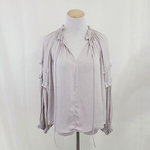 Current Air light gray satin blouse ruffled sleeves size XS